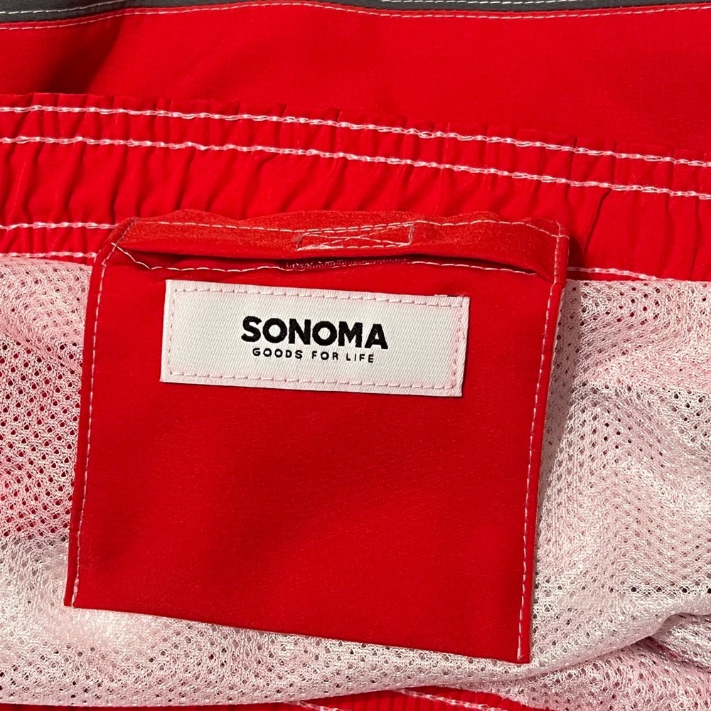 NWT Sonoma Mens Size XXL Color Block Swim Trunks Shorts 7” Red And Grey - Picture 5 of 5